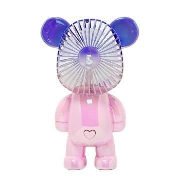 Imagem de Wireless Express Ventilador de urso recarregável com 3 velocidades, 28 cm de altura, rosa gelatinoso, luz LED, porta de carregamento USB (rosa gelatina)