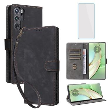 Imagem de IUQXU Capa carteira para celular ZTE Nubia RedMagic 9 Pro/RedMagic 9 Pro Plus com protetor de tela [bloqueio RFID] capa de celular feminina e masculina para celular Nubia Red Magic 9 Pro + 9Pro preta