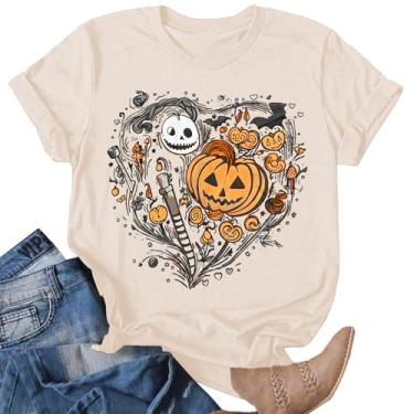 Imagem de Binval Camiseta feminina Hocus Pocus Halloween casual Sanderson Sisters Squad manga curta camisetas estampadas tops, Bege-73, M