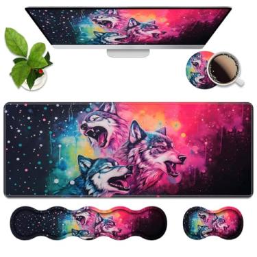 Imagem de Conjunto de descanso de pulso ergonômico 4 em 1 de espuma de memória, almofada de mesa para jogos grande XXL + descanso de pulso para teclado + almofada de pulso para mouse + porta-copos para jogos de