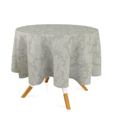 Imagem de Toalha de Mesa Redonda em Tecido Jacquard 100% Poliéster Medalhão Bege
