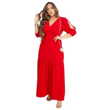 Imagem de Gior Style Vestido longo feminino tecido duna não amassa com abertura 