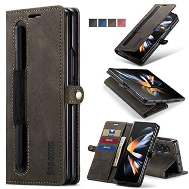 Imagem de Capa carteira para Samsung Galaxy Z Fold 4 com suporte para cartão S Pen suporte magnético com bloqueio de RFID, capa flip de couro para Samsung Galaxy Z Fold 4 5G 7,6 polegadas (2022) (café)