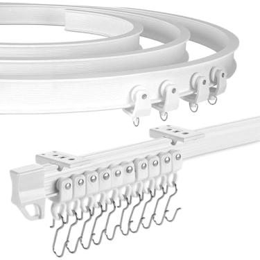 Imagem de XCK Trilho de cortina flexível, suporte de teto, cortável, 3 m, curvo, trilho de cortina de teto flexível para cortinas, cortina de chuveiro dobrável para trailer, faixa branca