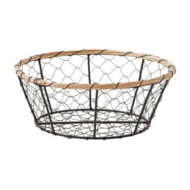 Imagem de Ioensy Cesta de pão com ovo, cesta de, cesta de armazenamento de arame de ferro portátil, organizador de suporte de frutas para gabinete, Round L