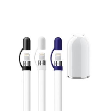 Imagem de [Pacote com 4] Tampa magnética Greophko para iPencil de substituição com suporte de tampa de silicone para Apple Pencil 1ª geração (preto, branco, azul marinho, pacote com 4)