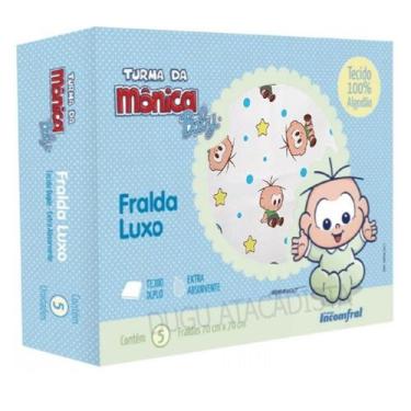 Imagem de Fralda De Pano 70x70cm Turma Da Monica - Caixa Com 5, Cebolinha Azul
