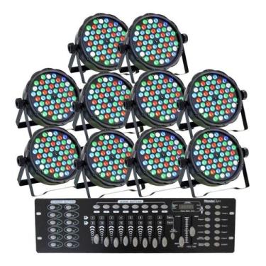 Imagem de Kit 10 Canhao Refletor Led Rgbw 54 Leds 3w Mesa Dmx 16 Ch - SHOWTECH ,