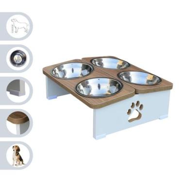 Imagem de Comedouro Elevado Quadruplo Cachorro Pet MDF - Inox - Maderacco