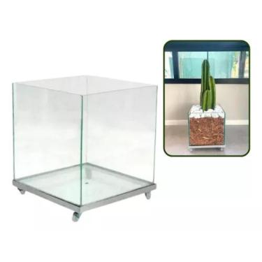 Imagem de Cachepot De Vidro Vaso 30x30 C/ Suporte de Rodinhas Decoração Sala Pla