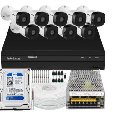 Imagem de Kit Cftv Monitoramento 9 Cameras Intelbras 1120b Dvr 1216 C/HD 500gb