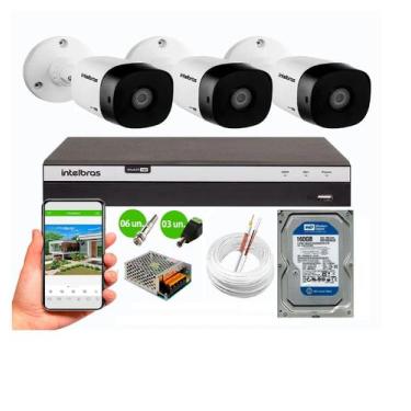 Imagem de Kit CFTV Intelbras HD 3 Câmeras 1120B DVR MHDX 3104 C/HD