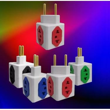 Imagem de Kit 10 Adaptador de Tomada Cubo Colorido 4 Entradas 10A  20A - D&F