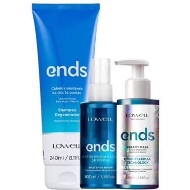 Imagem de Kit Lowell Ends Shampoo 240ml + Extra Regenerador 100ml + Creamy Mask 100ml