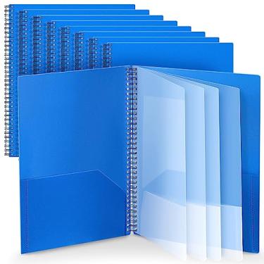 Imagem de 8 Pçs 10 Pastas de Plástico Resistente Espiral Portfólio Organizador de Pastas de Documentos com Bolsos Organizador de Projetos Espirais de Plástico para Escola, Escritório Faculdade (Azul)
