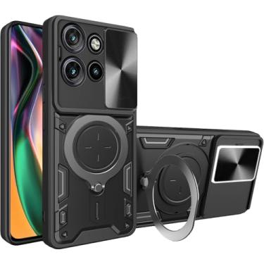 Imagem de Fofvccv Capa Armour para Motorola Moto Edge 50 Neo com capa de lente de câmera deslizante, capa à prova de choque de grau militar com suporte magnético giratório para Moto Edge 50 Neo, JS preta