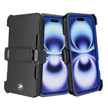 Imagem de Wireless PROTECH Capa compatível com Apple iPhone 16 (tamanho de tela 6,1 polegadas), coldre com clipe de cinto resistente com camada tripla de TPU e capa lisa de policarbonato (preto/azul)