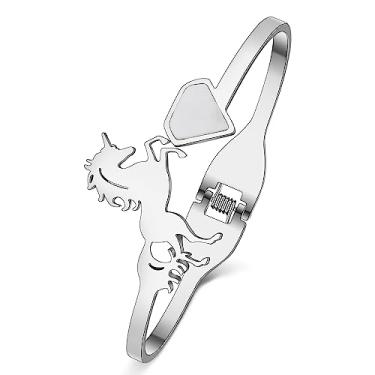 Imagem de YINYA Pulseira de aço inoxidável banhada a ouro 18 quilates com strass de prata fofa de cavalo vazada joias presentes para mulheres berloques, Medium, Aço inoxidável