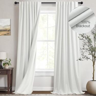 Imagem de Cortinas brancas marfim 203 cm de comprimento 2 painéis para sala de estar cortina para janela de quarto total blackout off-white cortinas 84 longas boho casa de fazenda linho preto fora isolamento