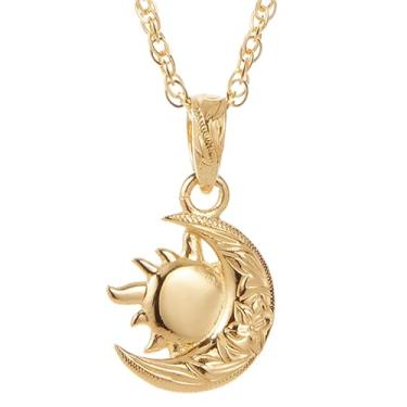 Imagem de piena Colar com pingente havaiano para mulheres hipoalergênico cirúrgico aço inoxidável 316L sol lua crescente plumeria flor rolagem onda Nalu, Metal, Sem Pedra Preciosa