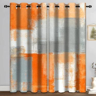 Imagem de Cortinas blackout cinza laranja abstrata, pintura de arte estética bege, cortinas de janela escurecendo ilhós para decoração de sala de estar quarto 2 painéis 132 x 244 cm