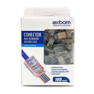 Imagem de Conector Blindado Rj45  Cat5 Compatível Com Cat6/cat6e - EXBOM