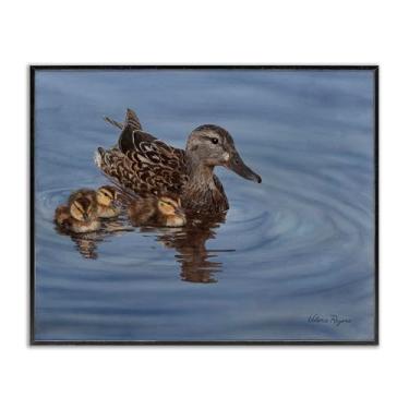 Imagem de Stupell Industries Duck Family Ripples Design de parede giclée emoldurado preto por Valerie Rogers, 76 x 61