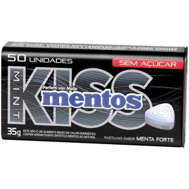 Imagem de Bala Mentos Pastilhas Kiss Mint Menta Forte sem Açúcar 35g Lata com 50
