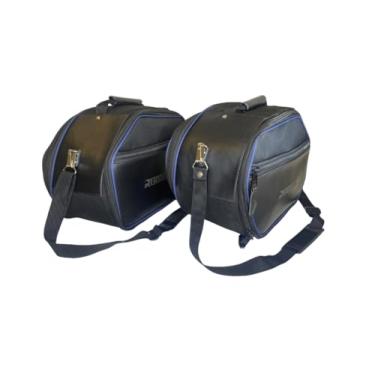 Imagem de Bolsas Internas Laterais para Baú BMW GS1300, Preto com Detalhes Azuis, Alças Ajustáveis