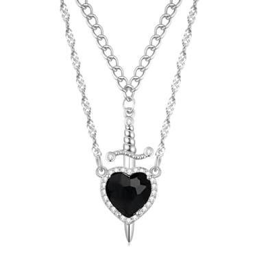 Imagem de ICFIRSION Colares de amizade de casal para melhor amigo, colar com pingente de espada de coração para mulheres, colar combinando para ele, joia de presente de dia dos namorados, Moderate, Aço