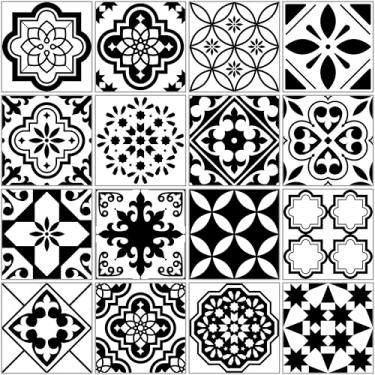 Imagem de Papel De Parede Adesivo Cozinha Azulejo Português Preto Branco 10m