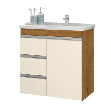 Imagem de Gabinete Malibu para Banheiro com Pia e 03 Gavetas de parede - Fhem mó