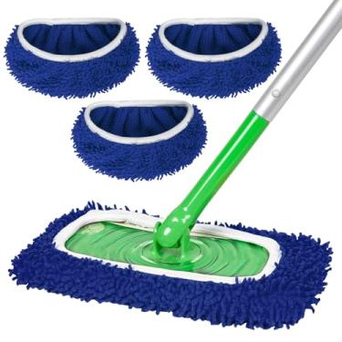 Imagem de ZHAYAO Almofadas de esfregão de lã 100% coral reutilizáveis compatíveis com esfregão Swiffer, capa de esfregão plana úmida e seca, pacote com 3 almofadas laváveis para limpeza de superfícies e pisos