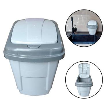 Imagem de Lixeira de Pia Cesto de Lixo 4,5L Cinza Plástica Click Cozinha Tampa M