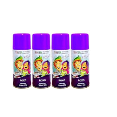 Imagem de Tinta Spray Para Festa Dia das Crianças Cabelo Maluco Lavável Carnaval Infantil Halloween (Roxo, 4 Unidades)