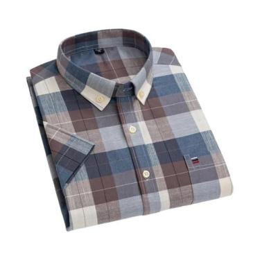 Imagem de Camisa Social Masculina Oxford 100% Algodão - Manga Curta, Xadrez, com