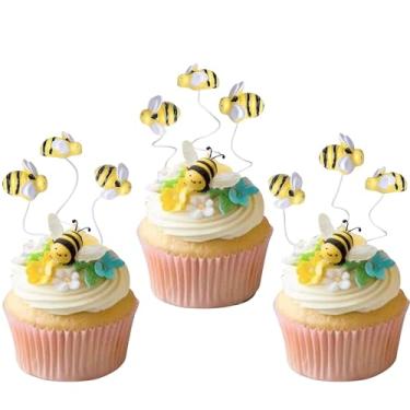 Imagem de 30 Pack Bee Cupcake Toppers Little Figurine Bumble Bee Cupcake Picks Oh Babee Cake Decorations for Bee Theme Baby Shower Kids Boys Girls Birthday Party Decoration Supplies