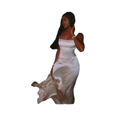 Imagem de Vestido Branco Com Renda Quadrada, Sem Mangas, Cintura Alta, Ombro De 