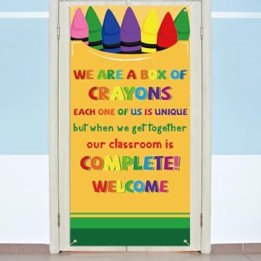 Imagem de HunnmingRe Caderno de composição, giz de cera, decoração de sala de aula, primeiro dia de escola, capa de porta de boas-vindas, faixa de giz de cera, composição, caderno, decoração de porta, placa de