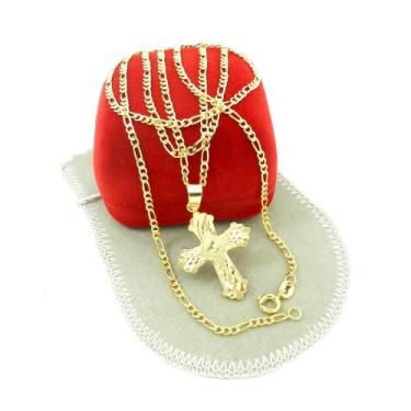 Imagem de Corrente Masculina 70Cm 2Mm + Cruz Folheado Ouro Cr397 - Wnbijouterias