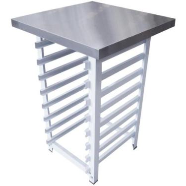 Imagem de Mesa Bancada Operacional De Apoio Para Fornos Inox 60x60 Até 8 Assadei