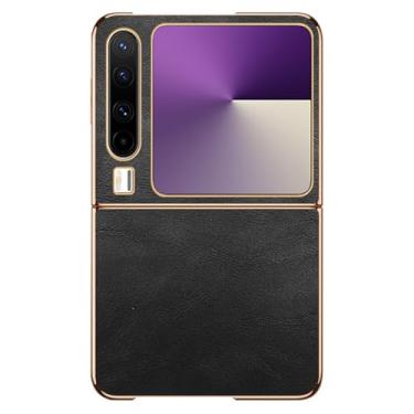 Imagem de HAO RIYLN Capa galvanizada para Huawei Pura X, capa de negócios de couro personalizada minimalista à prova de choque, ultrafina, preta, PuraX