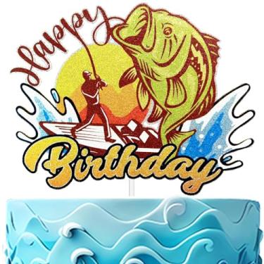 Imagem de Festus Fishing Birthday Cake Topper, Let‘s Go Fishing Party Cake Decor, Fishing Theme Birthday Party Supplies, Big Bass Decoration, Gone Fishing Cake Topper for Fisherman, Man, Father’s Day Favor