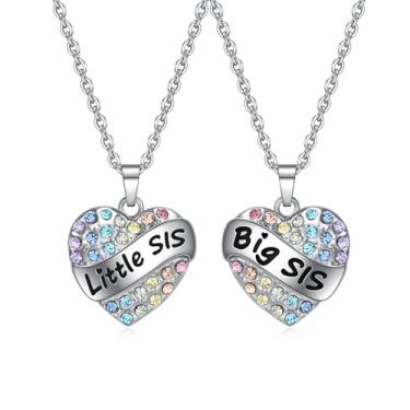 Imagem de VEEHOO Presentes de irmã mais velha para meninas, colar de irmã para 2 - Big Little Sister BFF Friendship Colares Joias para 2, Zinco, Strass