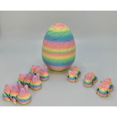 Imagem de Ovo impresso em 3D pastel com 6 mini coelhinhos – decoração fofa de primavera, enchimento de cesta de Páscoa, surpresa de coelho pastel feito à mão, ideia de presente exclusiva