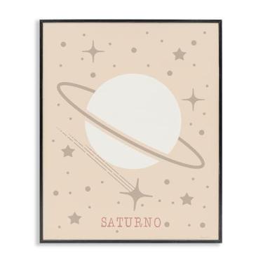 Imagem de Stupell Industries Arte giclée emoldurada de Saturno minimalista com estrelas negras, design de Daniela Santiago, 40 x 50 cm