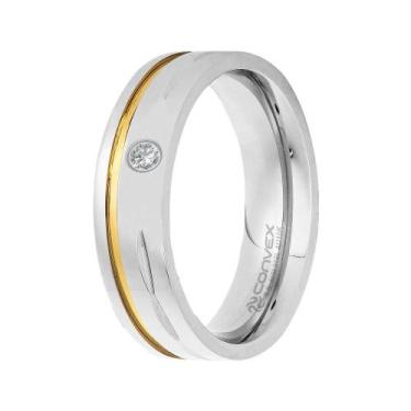 Imagem de Aliança de Namoro Deam 6mm com Filete em Ouro e Zircônia - Convex, 17