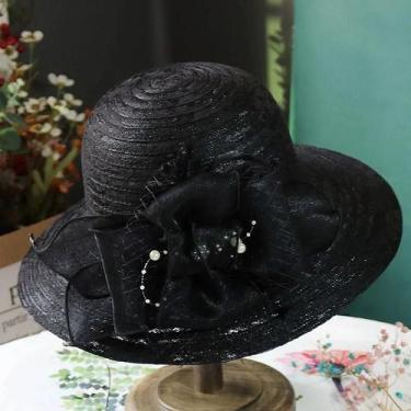 Imagem de Chapéu de Sol Feminino Elegante - Malha com Pérolas e Flores - Dobráve