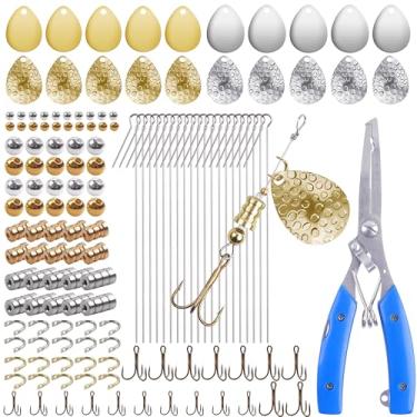 Imagem de Kit de fabricação de iscas giratórias de pesca, 141 peças DIY Spoon Rigs Spinnerbaits Acceessoires com alicate giratório lâmina Clevis ganchos agudos contas Spinner Making Supplies Tackle