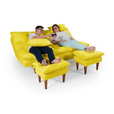 Imagem de Sofá Cama Andorra com 2 Banquetas 3 em 1 Reclinável Multifuncional Suede (AMARELO)